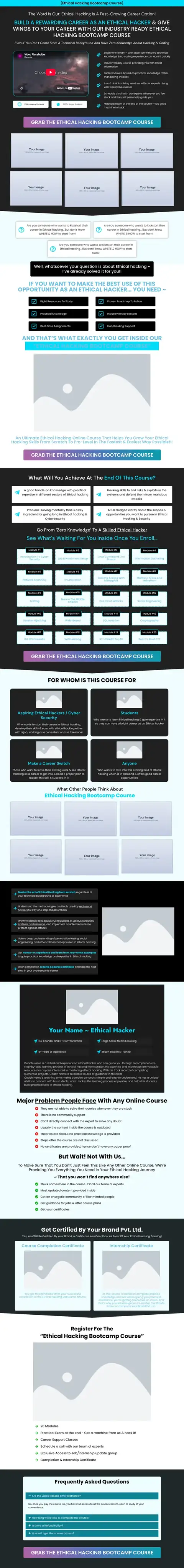 Course bootcamp Elementor landing page template, full page preview