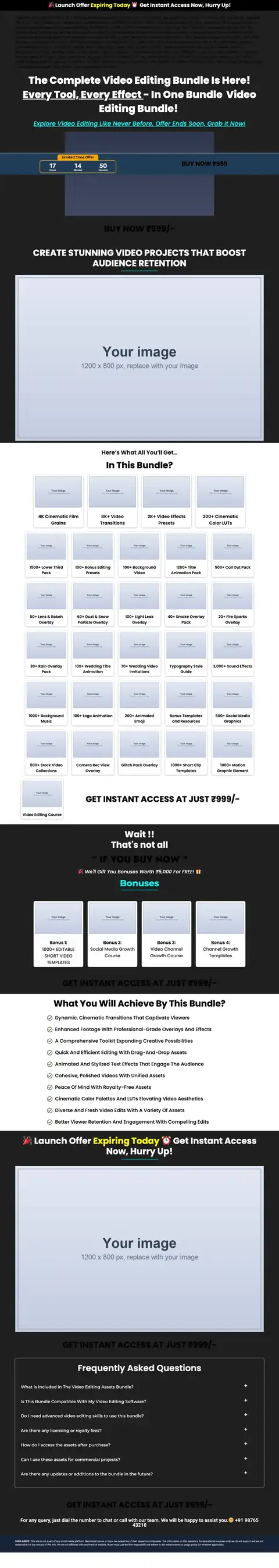 Sales funnel Elementor landing page template, full page preview