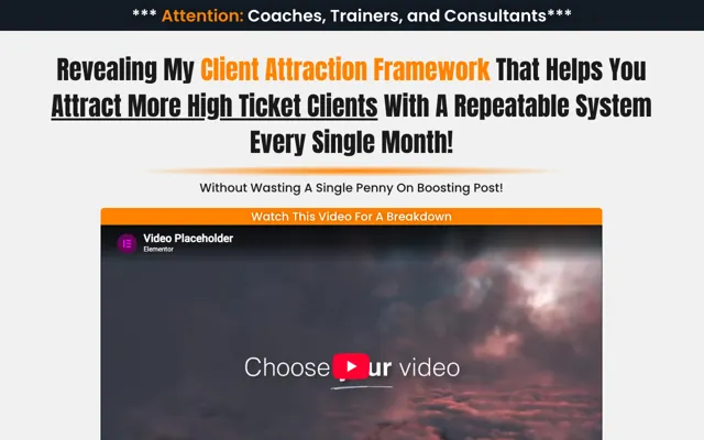 Consultation Call: Social Media Coach Elementor landing page template demo