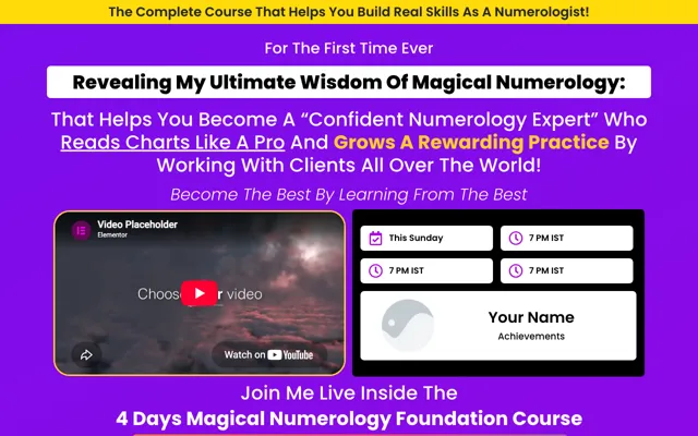 Paid Course: Numerology Elementor landing page template demo