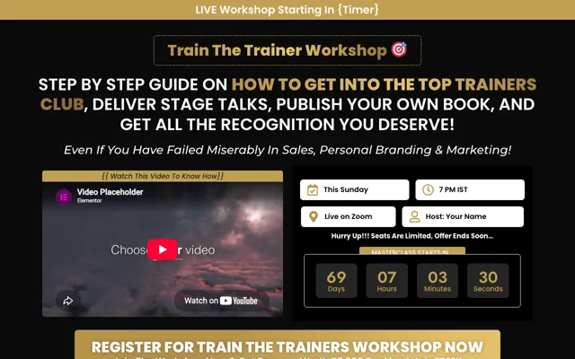 Live Workshop: Course Creation Elementor landing page template demo