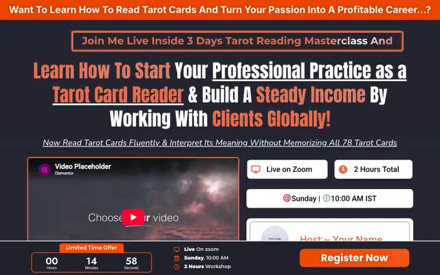 Paid Workshop: Tarot Reading Elementor landing page template demo
