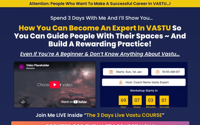 3-Day Workshop: Vastu Elementor landing page template demo