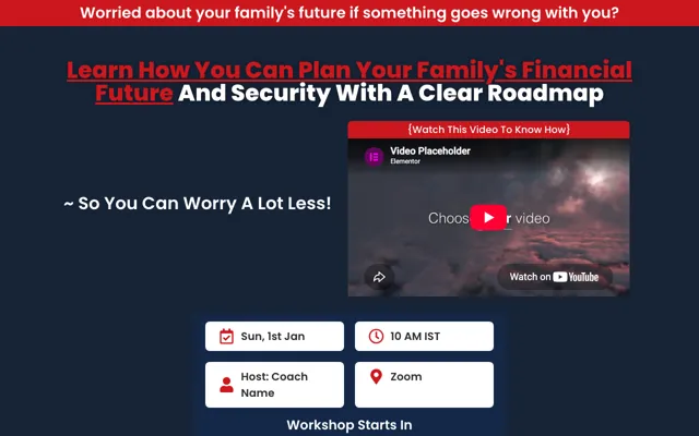 Workshop: Family Financial Planning Elementor landing page template demo