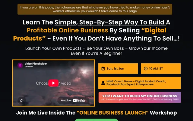 Workshop: Online Business Elementor landing page template demo