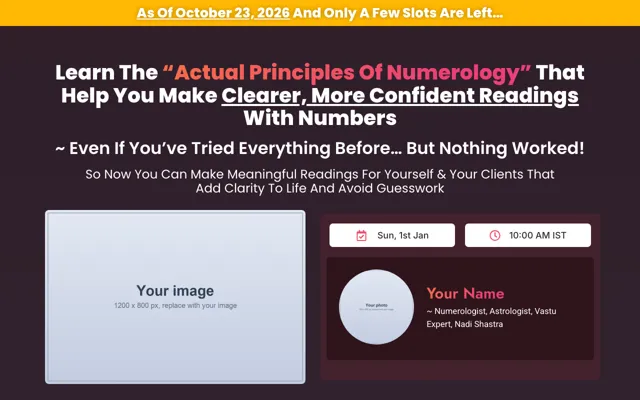 Workshop: Numerology Method Elementor landing page template demo