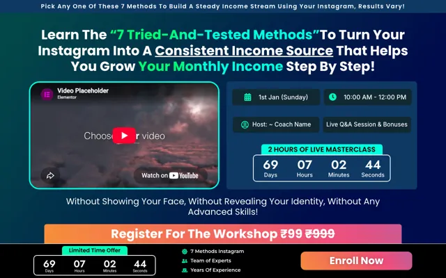 Workshop: Instagram Growth Elementor landing page template demo