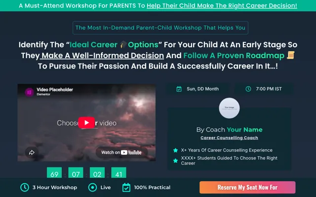 Workshop: Career Guidance for Parents Elementor landing page template demo