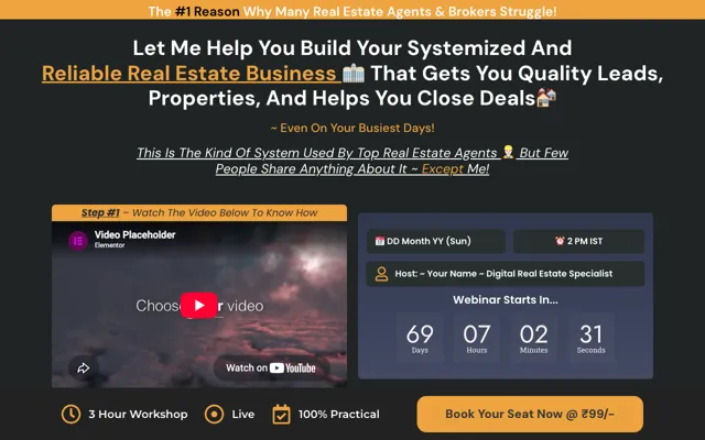 Webinar: Video Funnel Elementor landing page template demo