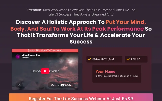 Webinar: Life Coaching Elementor landing page template demo