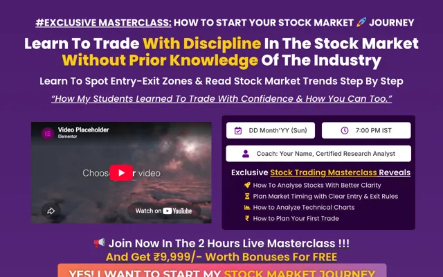 Masterclass: Stock Market Elementor landing page template demo