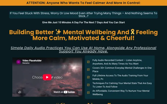 Workshop: Mental Wellness Elementor landing page template demo